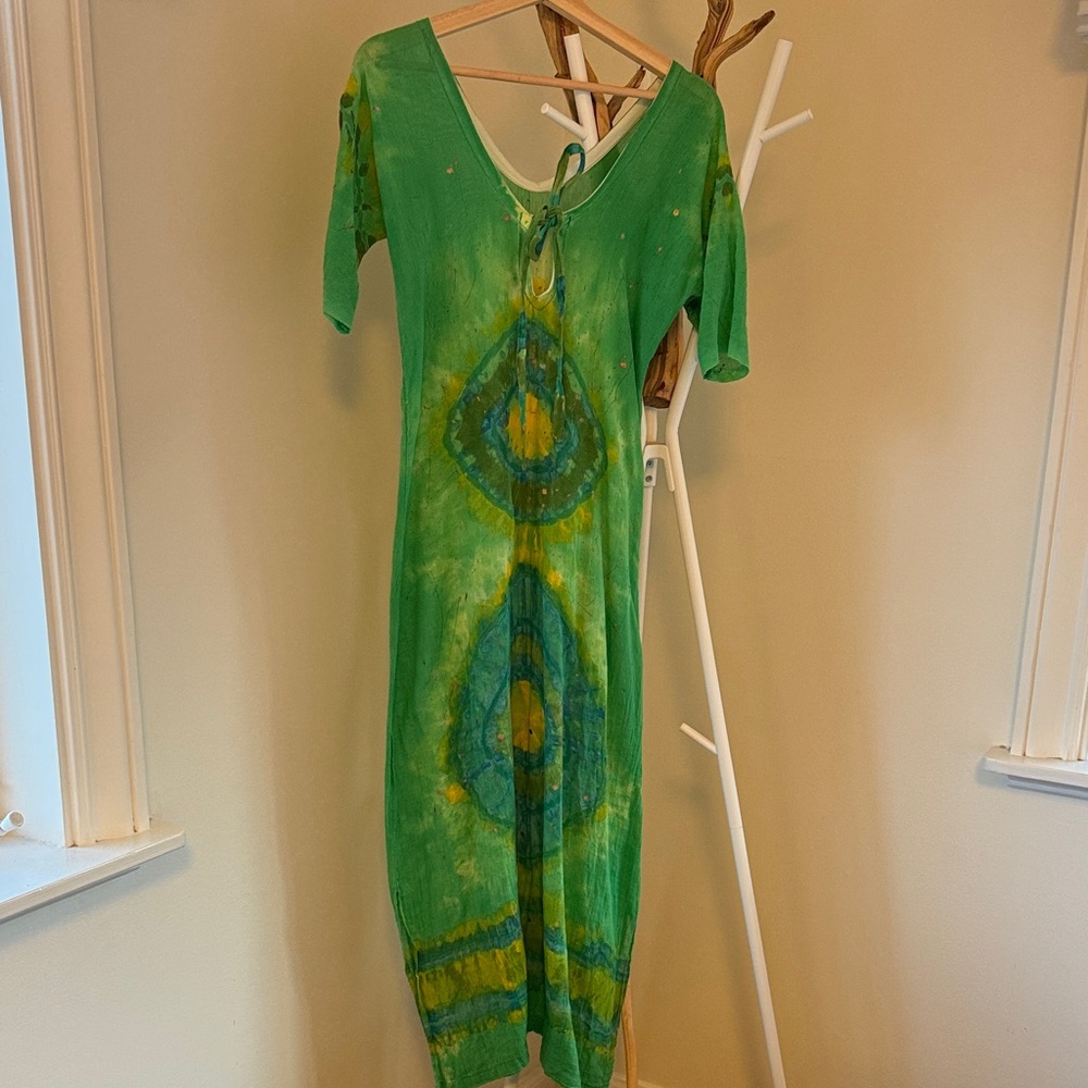Beautiful Green hand painted & Tie-Dye Women's Dress
